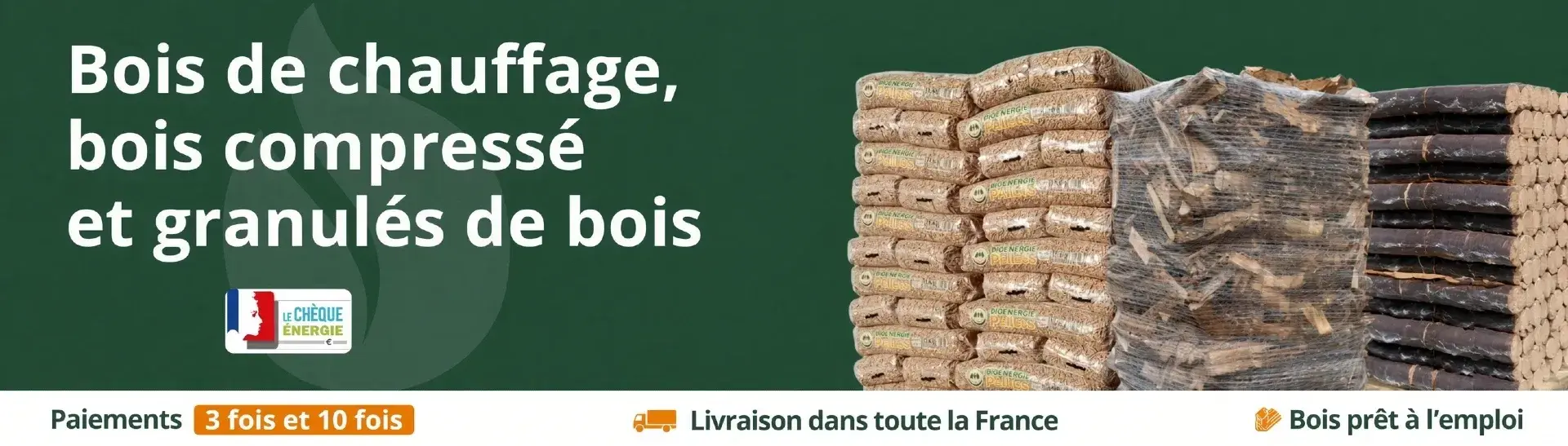 Bois de chauffage, bois compressé et granulés de bois