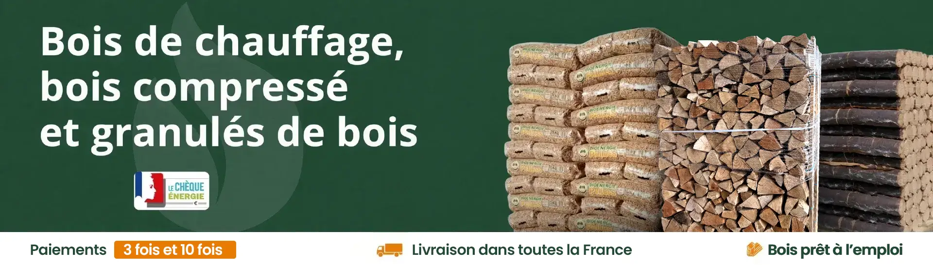 Bois de chauffage, bois compressé et granulés